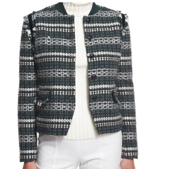 Tory Burch Norfolk Horseback Tweed Sequin-Embellished Jacket Blazer size 12 EUC - Picture 1 of 16